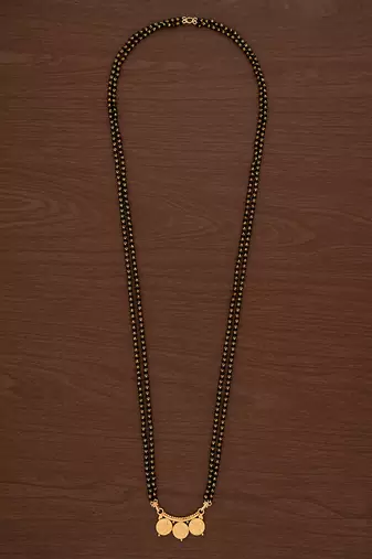 Black beads LONG mangalsutra with triple Laxmi coin vati one gram gold