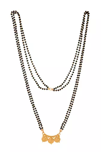 Black beads LONG mangalsutra with triple Laxmi coin vati one gram gold