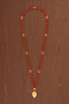 Red beads LONG two strand necklace with cross pendant one gram gold 2
