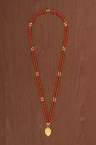 Red beads LONG two strand necklace with cross pendant one gram gold