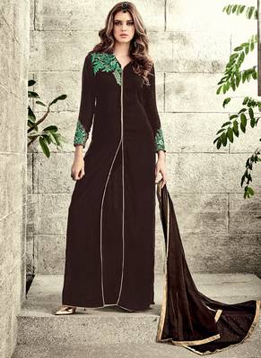 Brown Multi Resham Work Velvet Pakistani Salwar With Dupatta 1