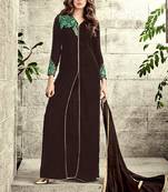 Brown Multi Resham Work Velvet Pakistani Salwar With Dupatta