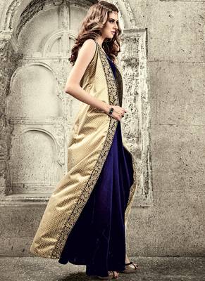 Royal Blue Multi Resham Work Velvet Pakistani Salwar With Dupatta 2