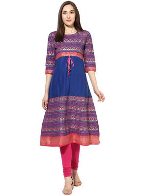 royal_blue Printed cotton stitched kurti 1