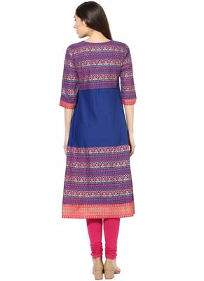 royal_blue Printed cotton stitched kurti 2