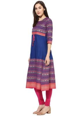 royal_blue Printed cotton stitched kurti 3