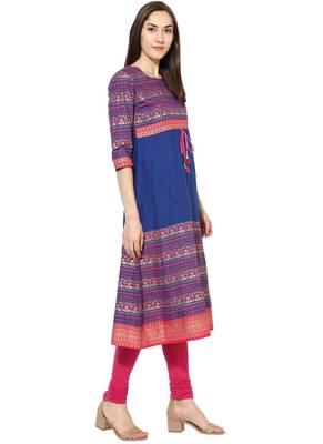 royal_blue Printed cotton stitched kurti 4