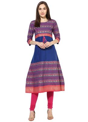 royal_blue Printed cotton stitched kurti 5