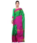 Green Plain Silk Saree With Blouse