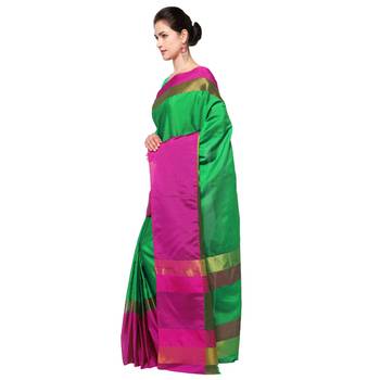 Green Plain Silk Saree With Blouse 5