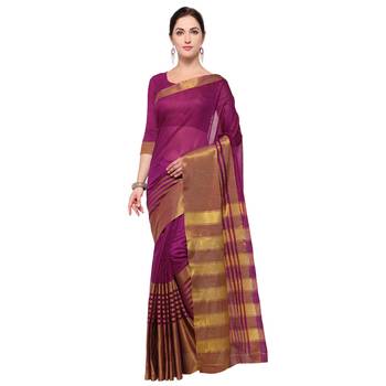 Purple plain art silk saree with blouse 1