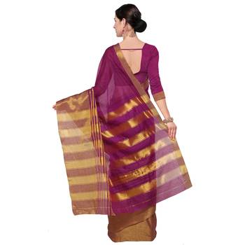 Purple plain art silk saree with blouse 3