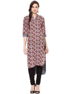 Maroon Printed cotton stitched kurti 1