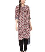 Maroon Printed cotton stitched kurti