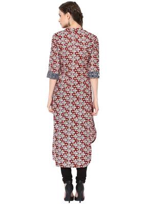 Maroon Printed cotton stitched kurti 2