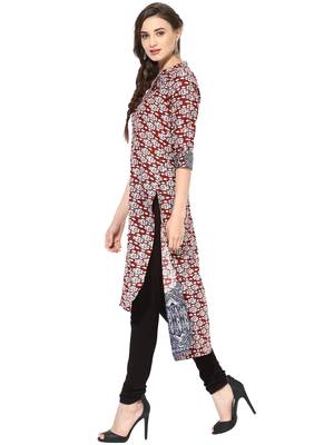 Maroon Printed cotton stitched kurti 3