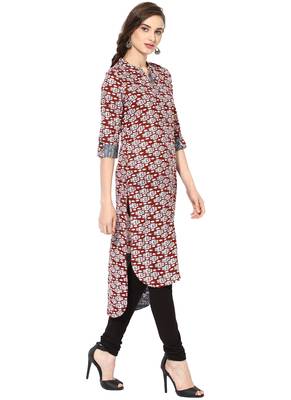 Maroon Printed cotton stitched kurti 4