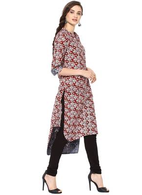 Maroon Printed cotton stitched kurti 5