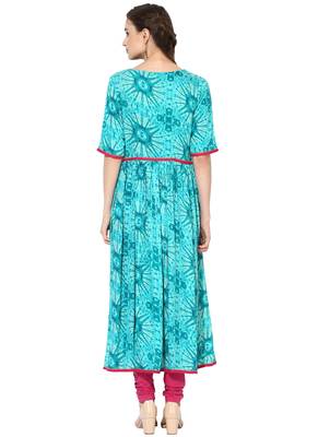 turquoise Printed Rayon stitched kurti 2