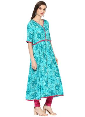 turquoise Printed Rayon stitched kurti 4