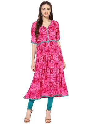 Pink Printed Rayon stitched kurti 1