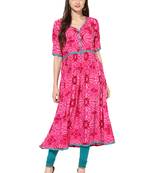 Pink Printed Rayon stitched kurti