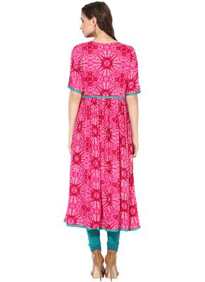 Pink Printed Rayon stitched kurti 2