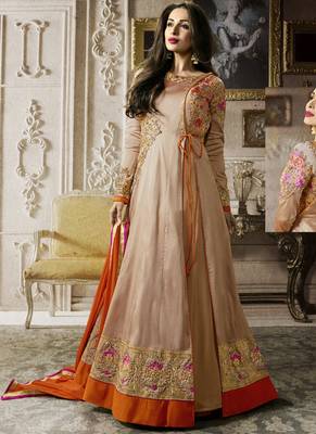 Light Beige Multi Resham Work Silk Salwar With Dupatta 1