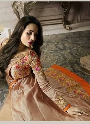 Light Beige Multi Resham Work Silk Salwar With Dupatta 3