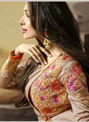 Light Beige Multi Resham Work Silk Salwar With Dupatta 4