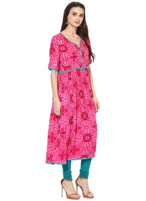 Pink Printed Rayon stitched kurti 4