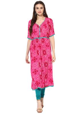 Pink Printed Rayon stitched kurti 5