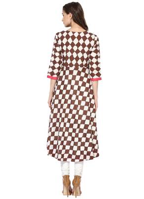 Brown Printed cotton stitched kurti 2