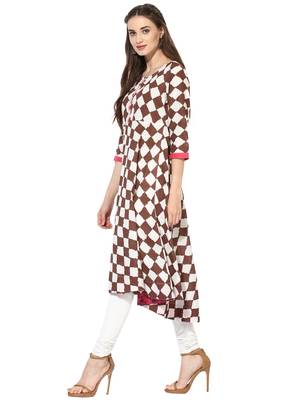Brown Printed cotton stitched kurti 3