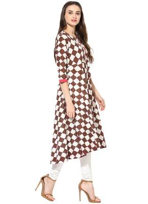 Brown Printed cotton stitched kurti 4
