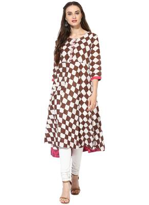 Brown Printed cotton stitched kurti 5