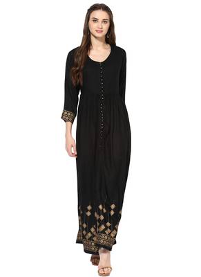 Black Printed Rayon stitched kurti 1