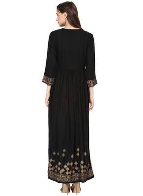 Black Printed Rayon stitched kurti 2