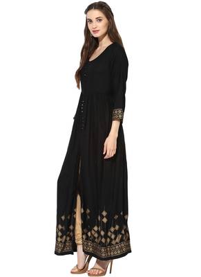 Black Printed Rayon stitched kurti 3