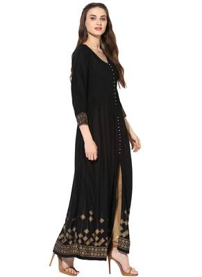 Black Printed Rayon stitched kurti 4