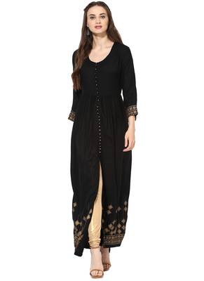 Black Printed Rayon stitched kurti 5