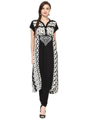 Black Printed Rayon stitched kurti 1