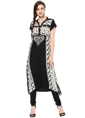Black Printed Rayon stitched kurti 5