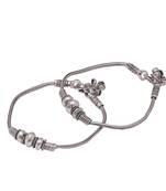 Silver color metallic beads traditional look anklet set of 1 pair