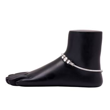 Silver color metallic beads traditional look anklet set of 1 pair 2