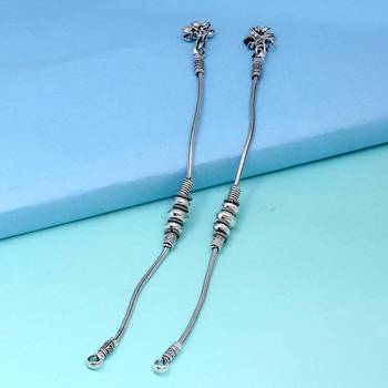Silver color metallic beads traditional look anklet set of 1 pair 3