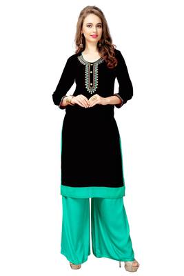 Black embroidered cotton stitched  party wear kurtis 1