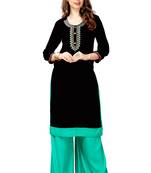 Black embroidered cotton stitched  party wear kurtis