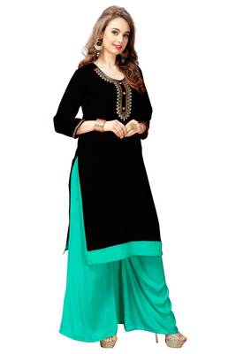 Black embroidered cotton stitched  party wear kurtis 3