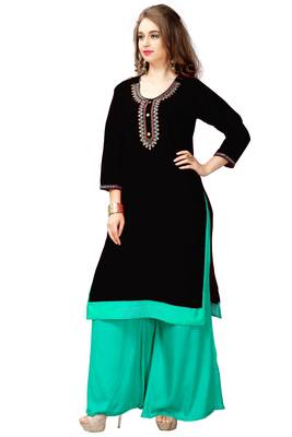Black embroidered cotton stitched  party wear kurtis 4